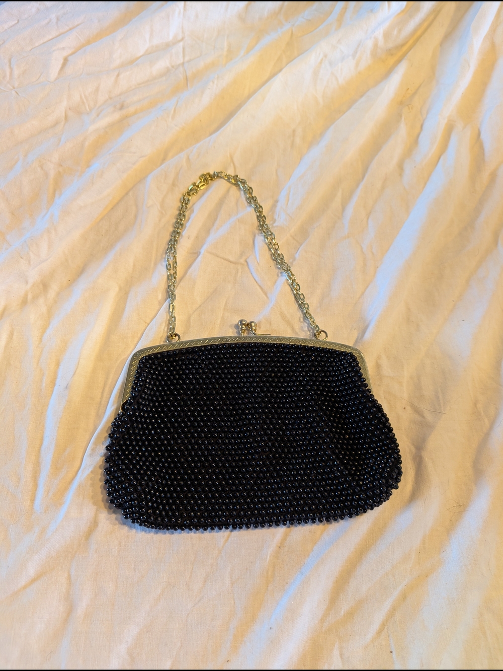 2/60$ Vintage Black Beaded Clutch with Gold Chain